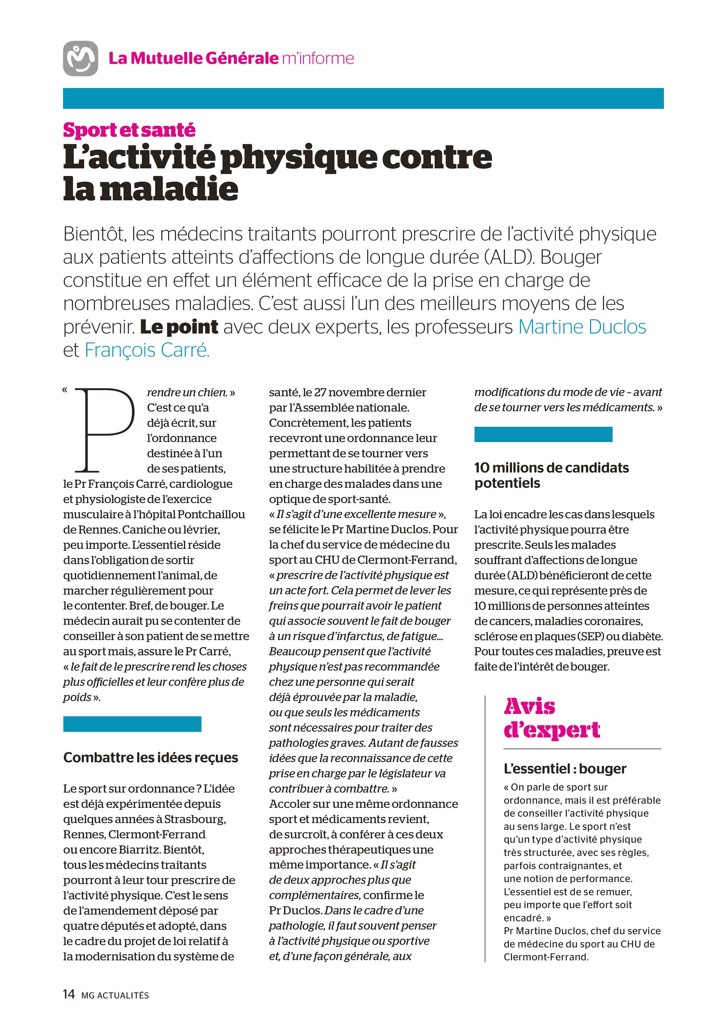 Sport et santé Bouger sur ordonnance Mutuelle Générale Juillet 2016-p1